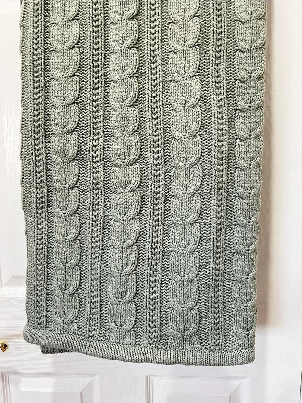 Pottery Barn Cable Knit Sherpa Fleece Teel Green Throw Blanket Size 65